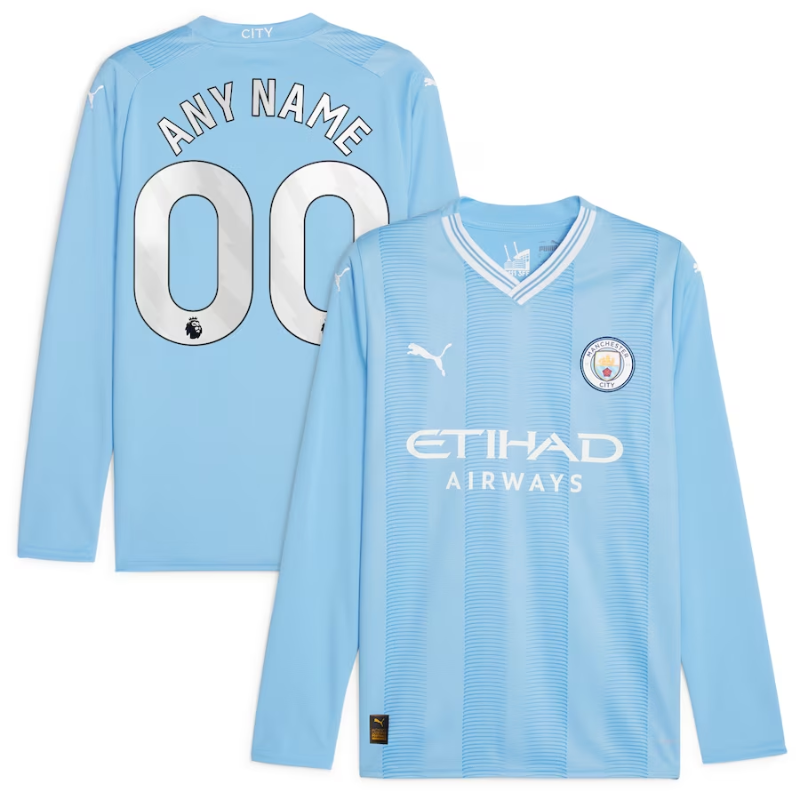 Manchester City 2023/24 Home Custom Long Sleeve Jersey - Sky Blue