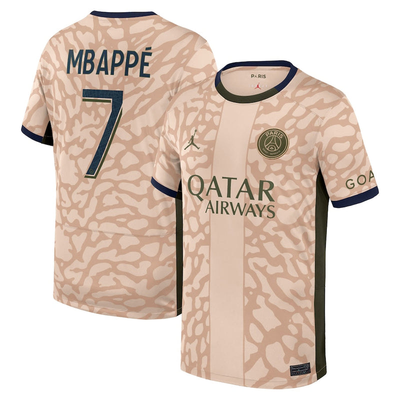 Kylian Mbappe Paris Saint-Germain Jordan Brand  2023/24 Fourth Stadium  Player Jersey – Tan