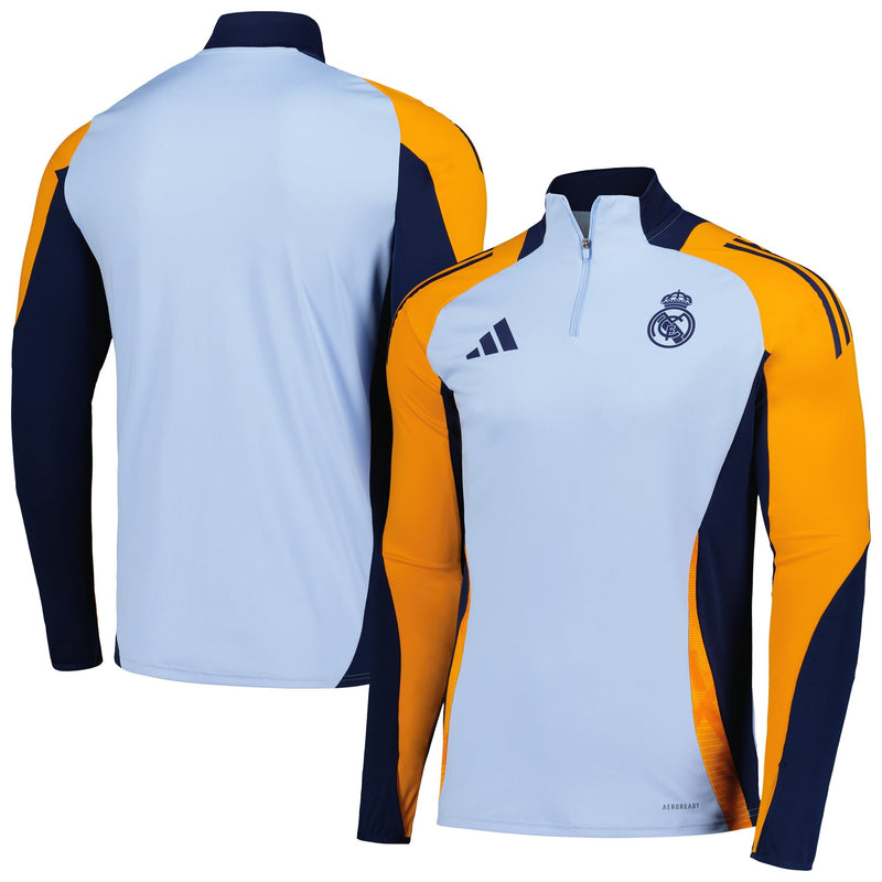 Real Madrid adidas 2024/25 AEROREADY Raglan Quarter-Zip Training Top - Light Blue