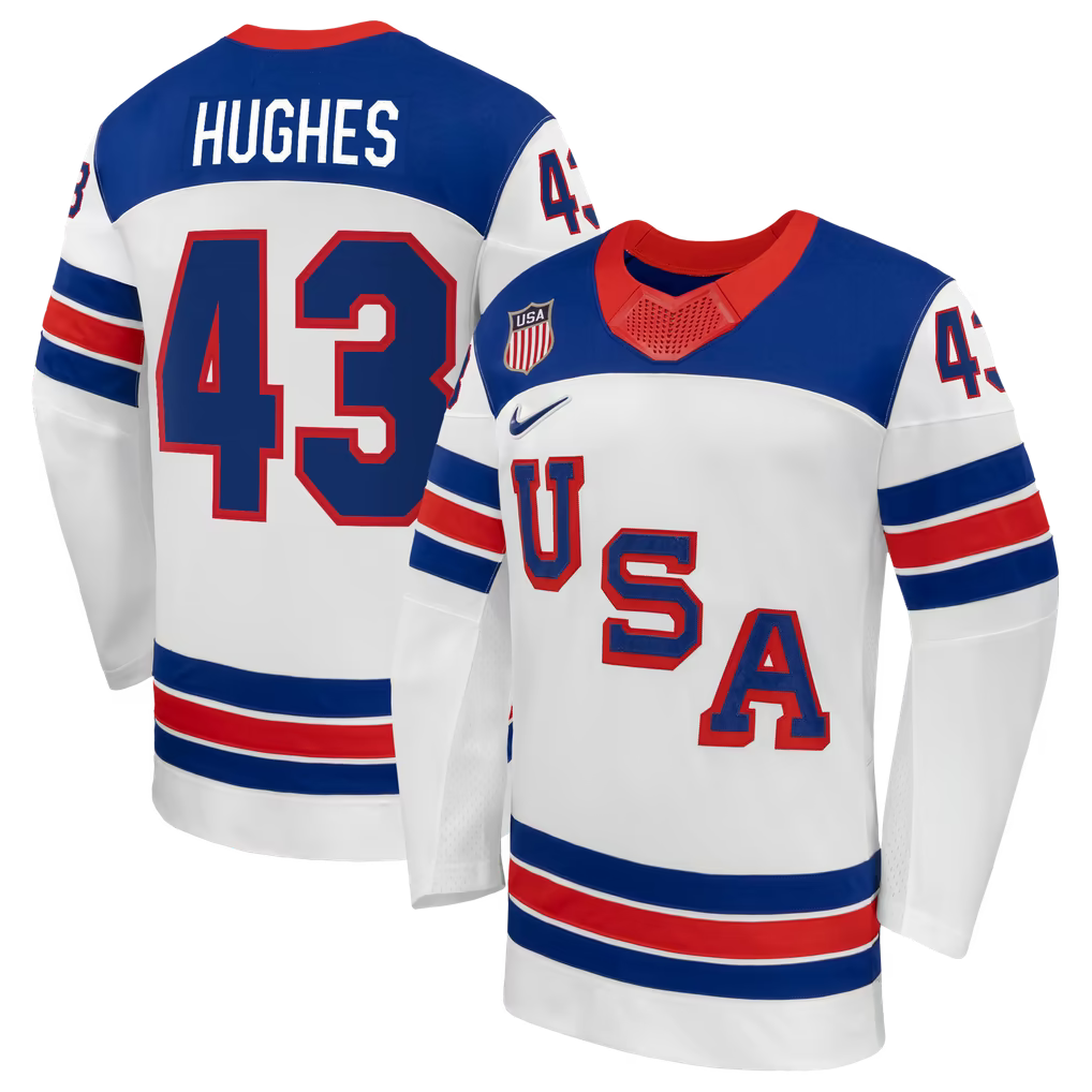Town Jersey Nike Quinn Hughes US Hockey 2026 Away Jersey - White