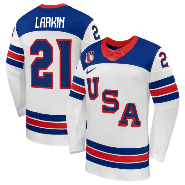 Town Jersey Dylan Larkin Nike US Hockey 2026 Away Replica Jersey - White