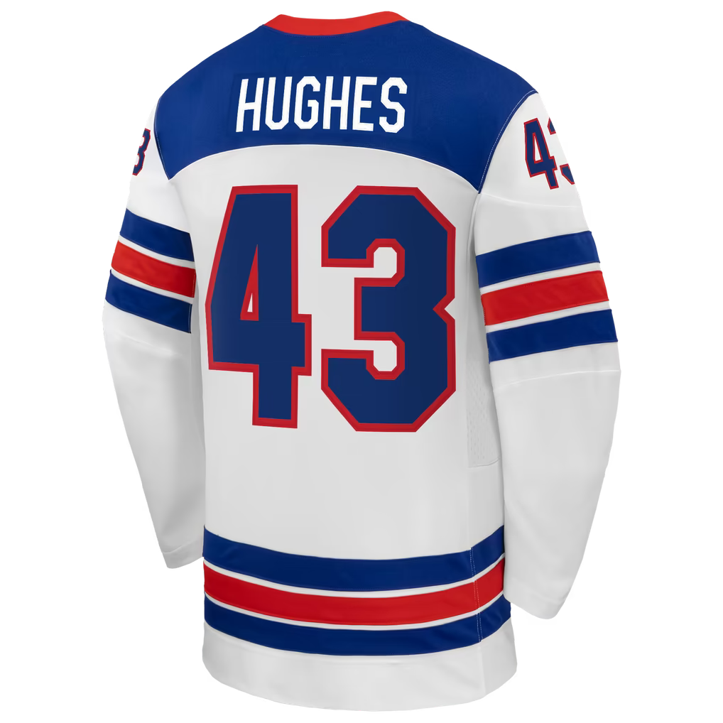 Town Jersey Nike Quinn Hughes US Hockey 2026 Away Jersey - White