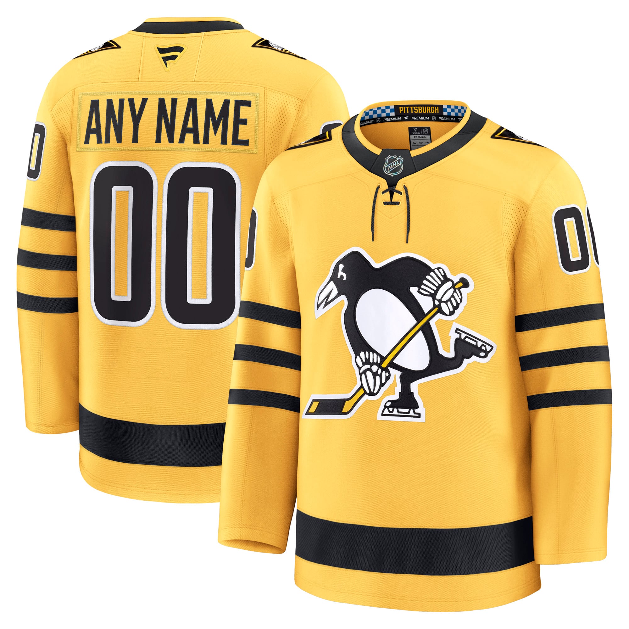 Town Jersey Fanatics Pittsburgh Penguins Alternate Premium Custom Jersey - Gold
