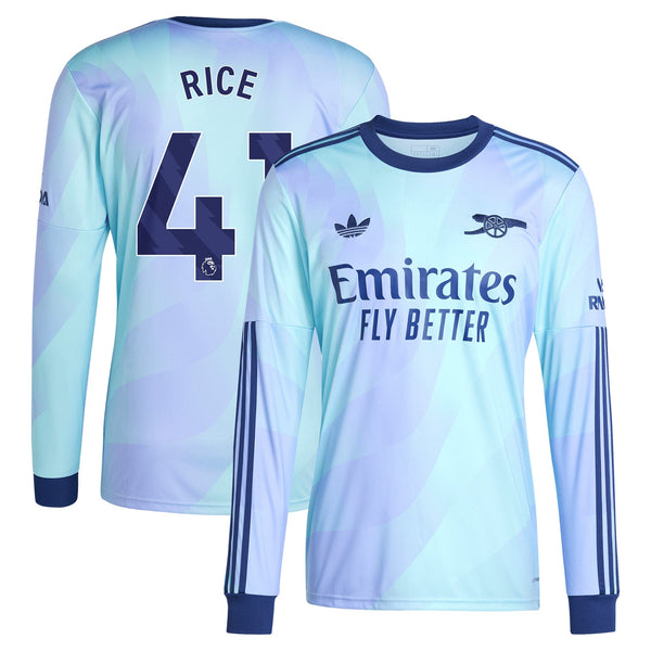 Declan Rice Arsenal adidas Shirt 2024/2025 Third Long Sleeve Player Jersey - Aqua