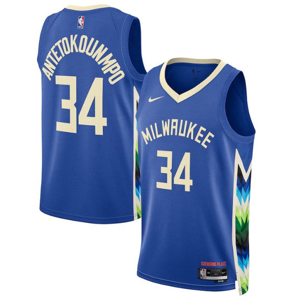 Giannis Antetokounmpo Milwaukee Bucks Unisex 2023 Swingman Jersey - City Edition - Royal - Jersey Teams World