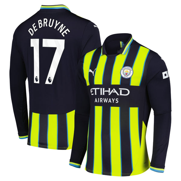 Kevin De Bruyne 17 Manchester City Puma Shirt 2024/25 Away Long Sleeve Player Jersey - Navy