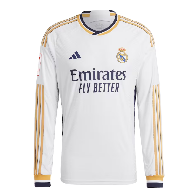 Real Madrid Home Adidas 2023/24 Long Sleeve Customized Jersey - White