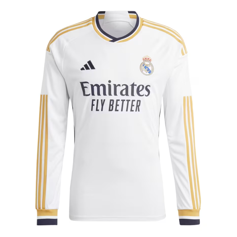 Real Madrid Home Shirt 2023-24 - Long Sleeve Custom Jersey - White - Jersey Teams World