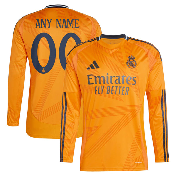 Real Madrid adidas 2024/25 Away Custom Long Sleeve Jersey - Orange