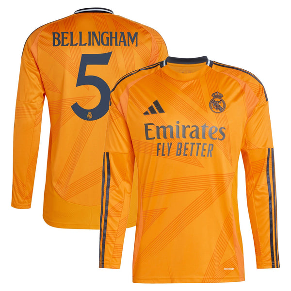 Real Madrid adidas 2024/25 Away Long Sleeve Player Jude Bellingham 5 Jersey - Orange