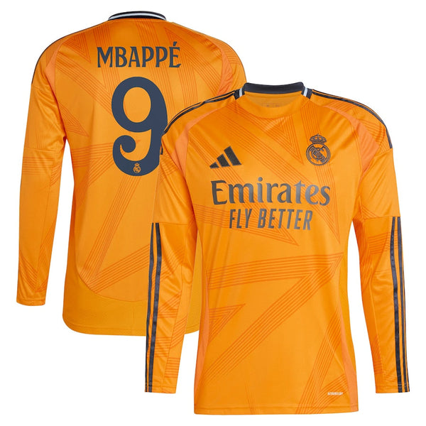 Real Madrid adidas 2024/25 Away Long Sleeve Player Kylian Mbappé  9 Jersey - Orange