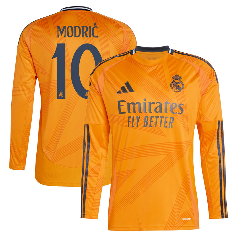 Real Madrid adidas 2024/25 Away Long Sleeve Player Luka Modric 10 Jersey - Orange