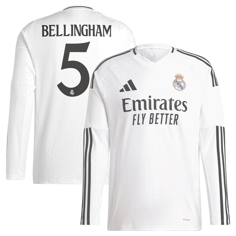 Real Madrid adidas 2024/25 Home Long Sleeve Jude Bellingham 5 Player Jersey - White