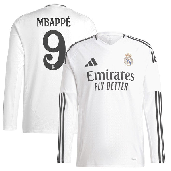 Real Madrid adidas 2024/25 Home Long Sleeve Kylian Mbappé 9 Player Jersey - White