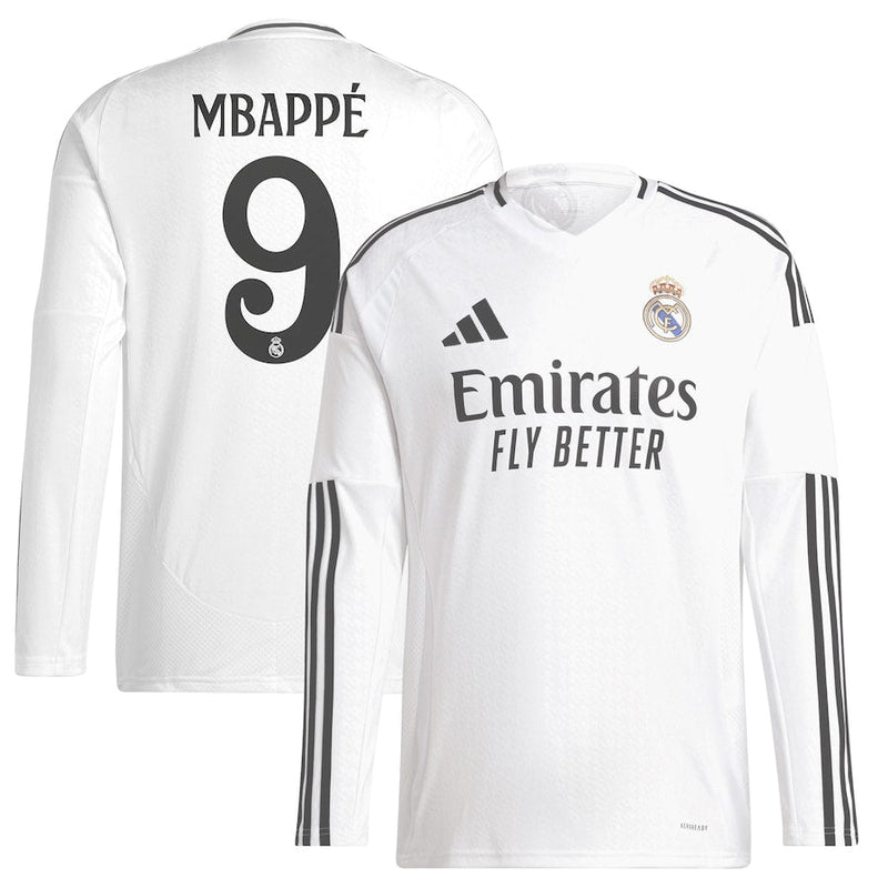 Real Madrid adidas 2024/25 Home Long Sleeve Kylian Mbappé 9 Player Jersey - White