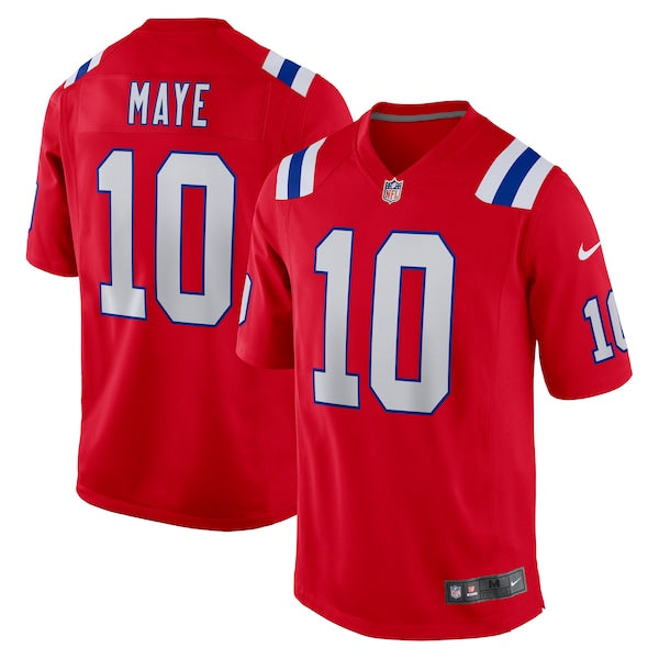 Custom Drake Maye New England Patriots Game Jersey Red