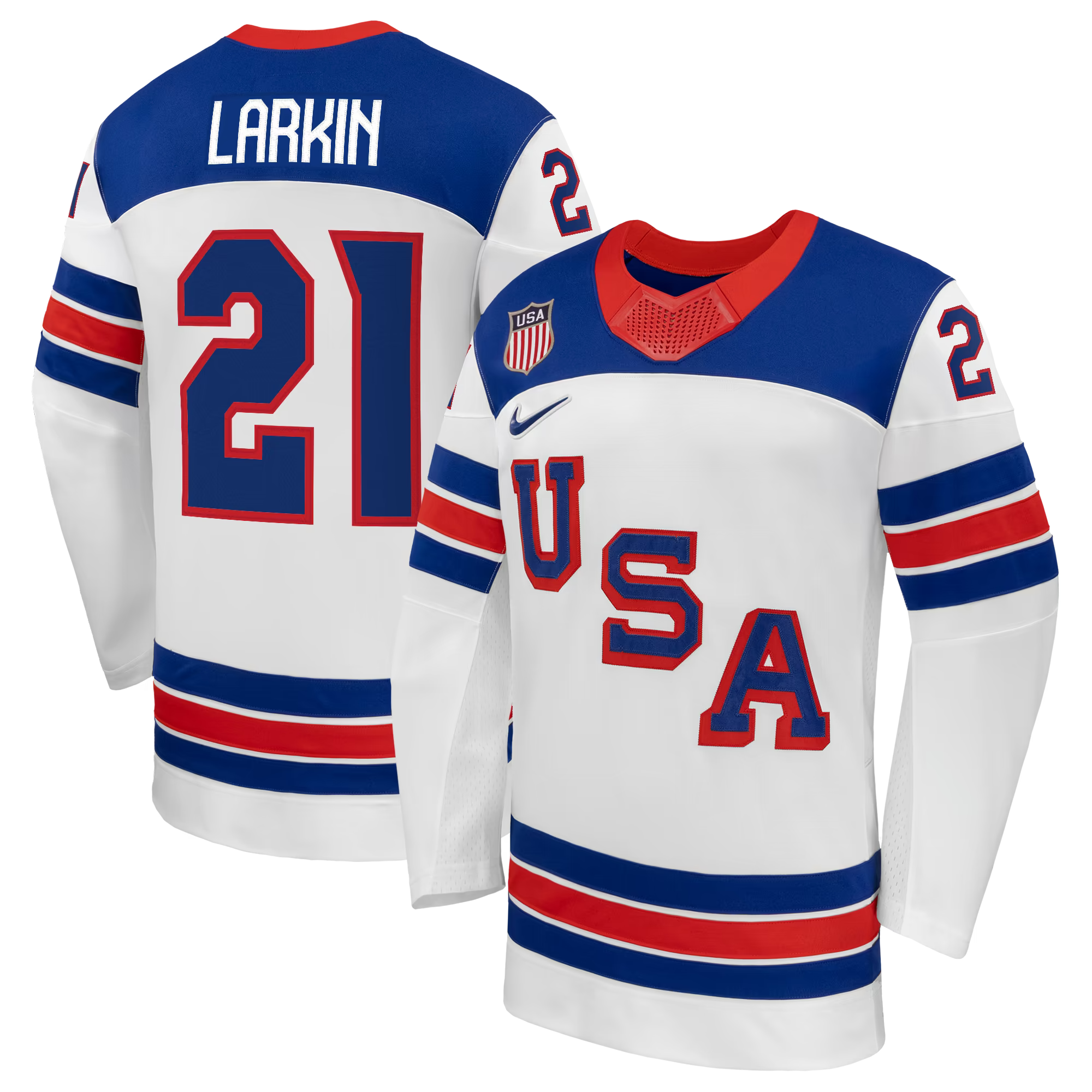 Town Jersey Dylan Larkin Nike US Hockey 2026 Away Replica Jersey - White