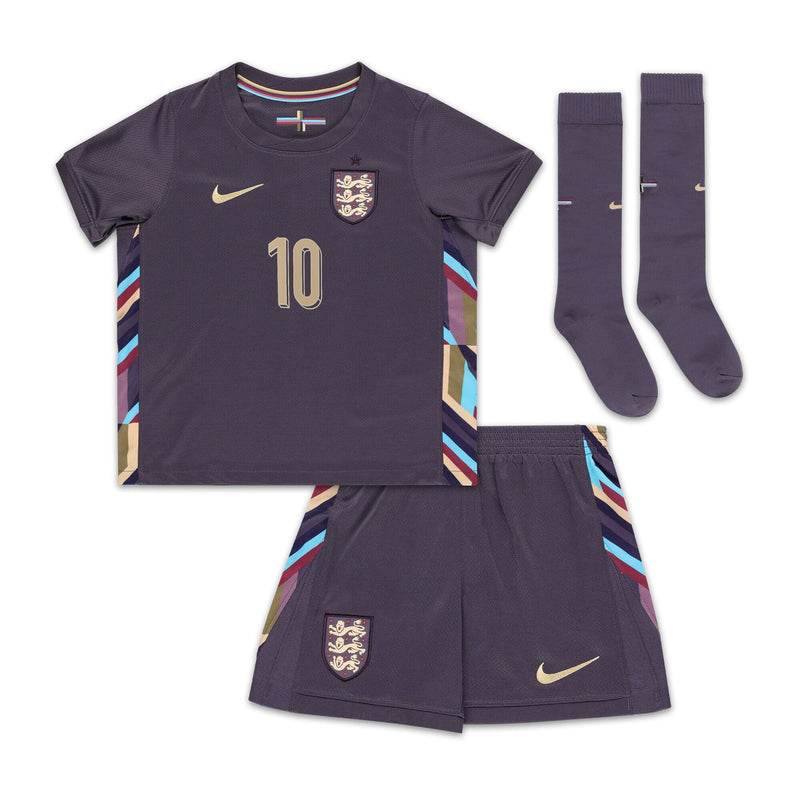 England Nike Away Stadium Mini Kit 2024 - Little Kids with Bellingham 10 printing Jersey - Purple