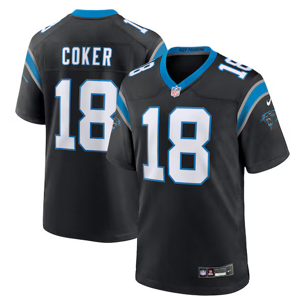 Custom Jalen Coker Carolina Panthers Game Jersey Black