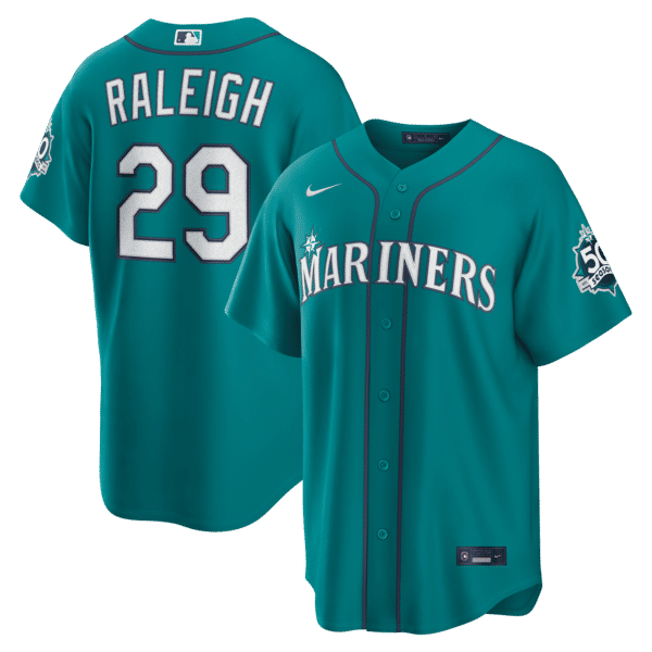 Custom Cal Raleigh Seattle Mariners Alternate 50th Season Patch Stadium Jersey Teal