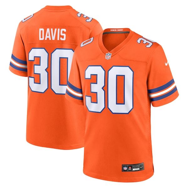 Custom Terrell Davis Denver Broncos Mile High Collection 1977 Throwback Retired Player Game Jersey Orange