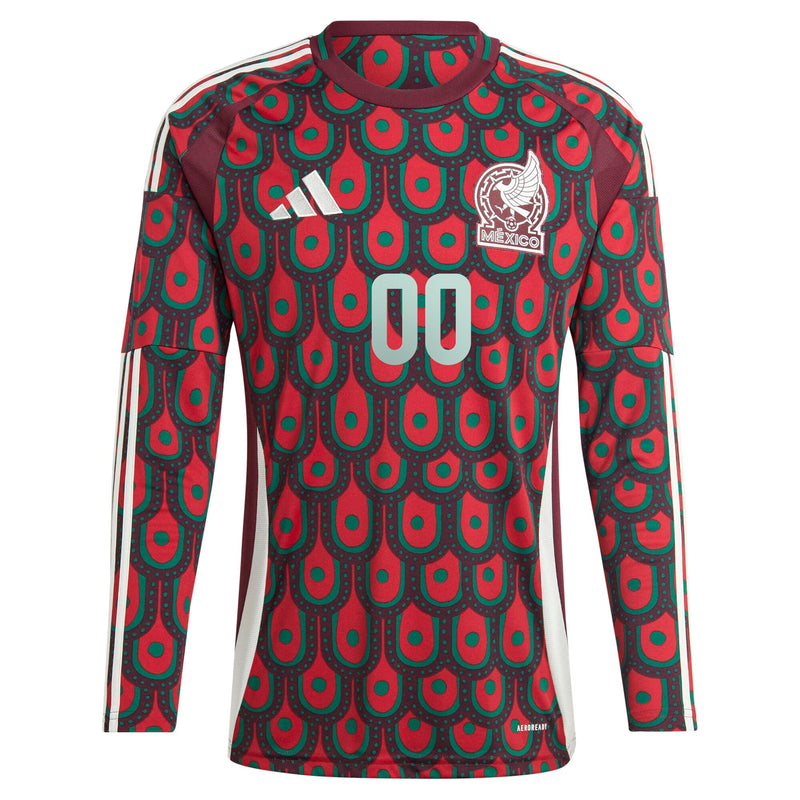 Mexico National Team adidas 2024 Home Custom Long Sleeve Jersey - Burgundy