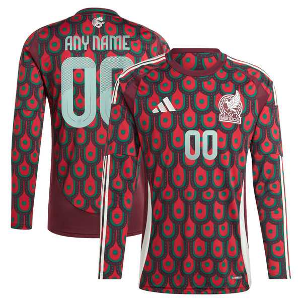 Mexico National Team adidas 2024 Home Custom Long Sleeve Jersey - Burgundy