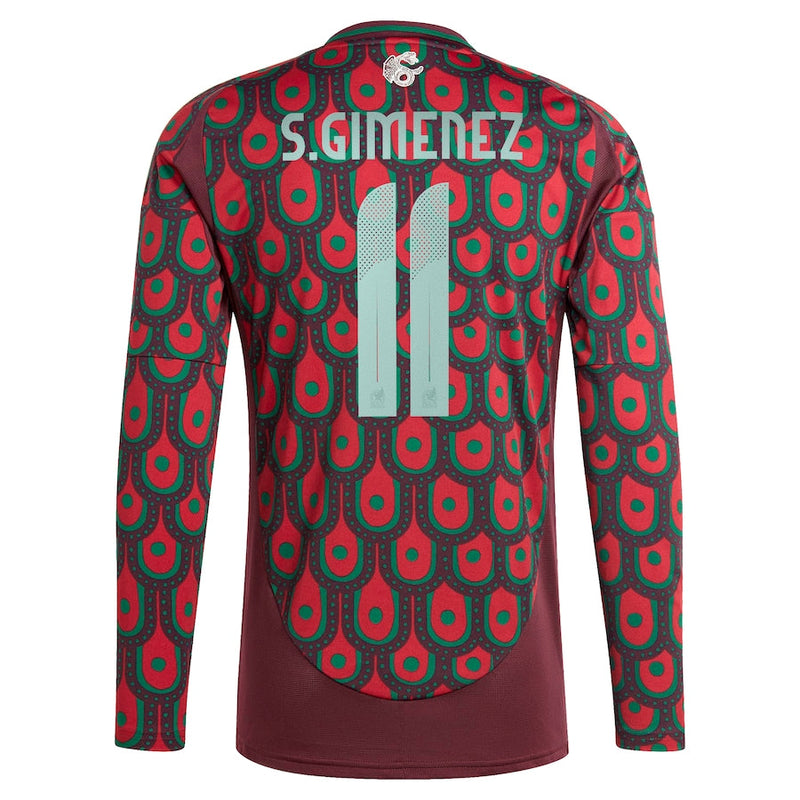 Santiago Giménez Mexico National Team adidas 2024 Home Player Long Sleeve Jersey - Burgundy