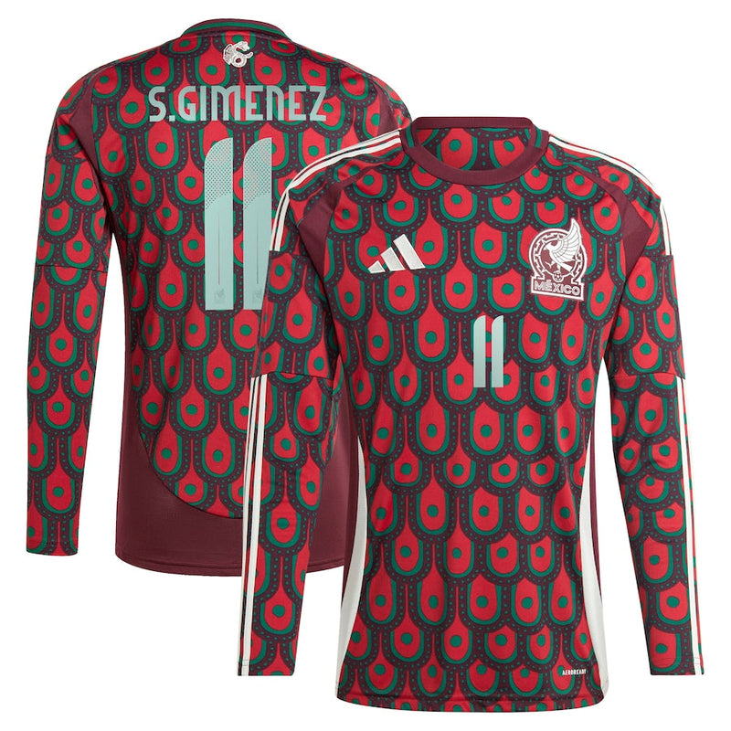 Santiago Giménez Mexico National Team adidas 2024 Home Player Long Sleeve Jersey - Burgundy